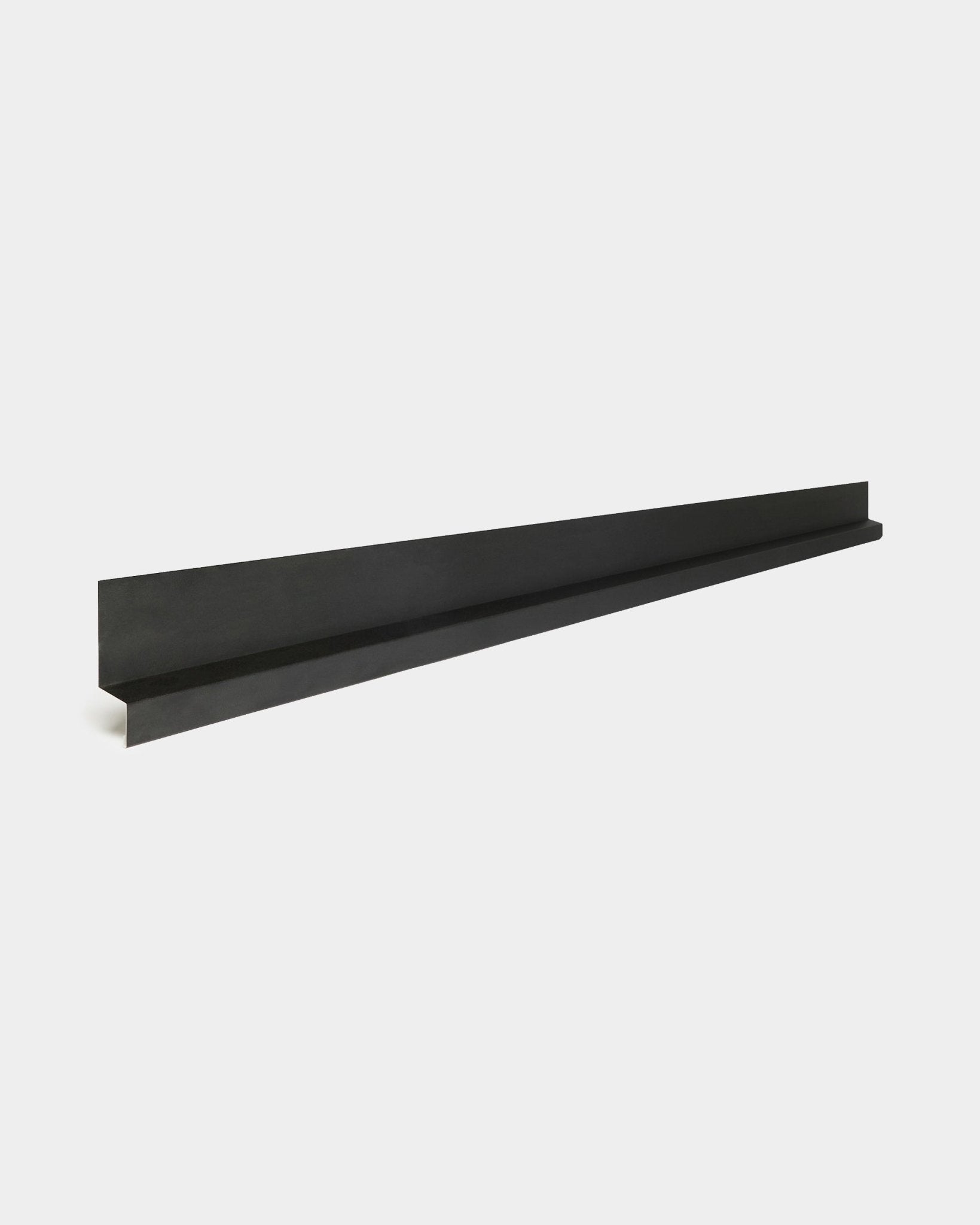 WoodUpp Aluwood Bottom, 240 cm: a long black minimalist facade panel accessory featuring a slim, powder-coated aluminum ledge for outdoor installation.